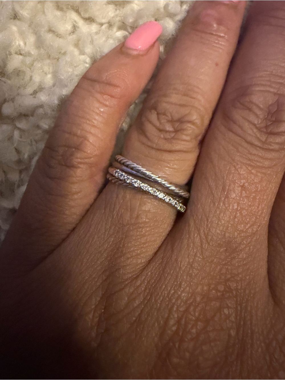 David Yurman Silver/Pavรฉ/Cable Ring - Size 7